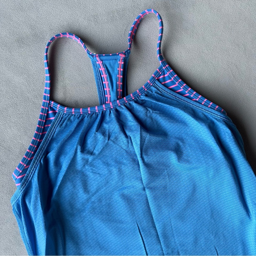 Ivivva ~ Double Dutch Tank ~ Blue with pink striped under layer ~ Girls Size 12
